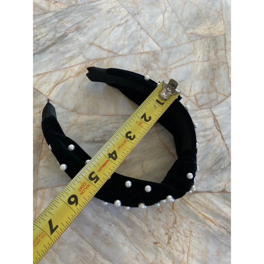 Black Velvet Faux Pearl Top Knot Headband Wide Statement Hair Accessory